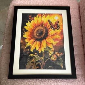 Framed Sunflower and Butterfly Art